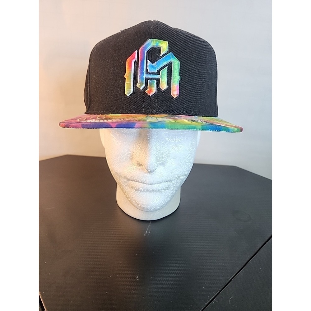 IN TO THE AM Snapback Hat Mens One Size Black Tie Dye Flat Brim Hat New